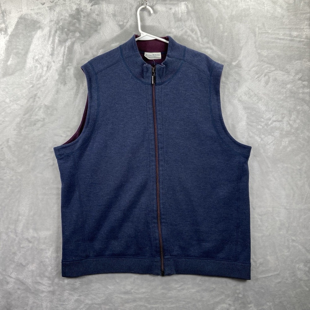 Tommy Bahama Vest Mens XL Reversible Full Zip Blue & Red Cotton Lyocell Casual